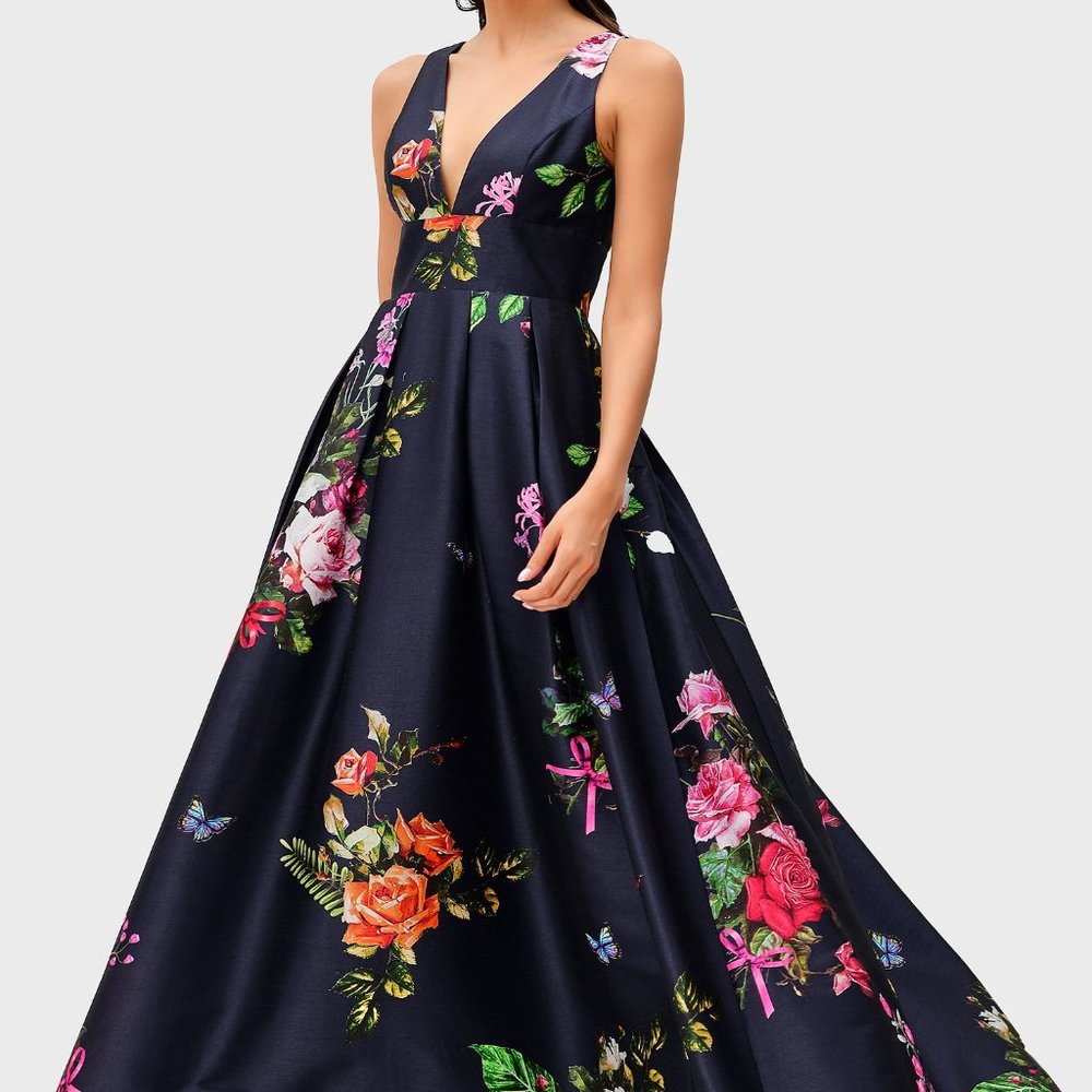 eShakti Plunge Maxi dress with pockets